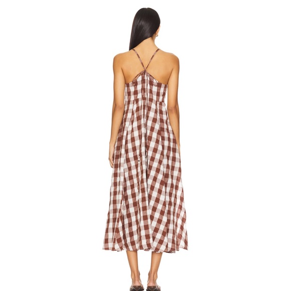 NWOT Free People Brown and White Checkered Midi Dress - Picture 3 of 6